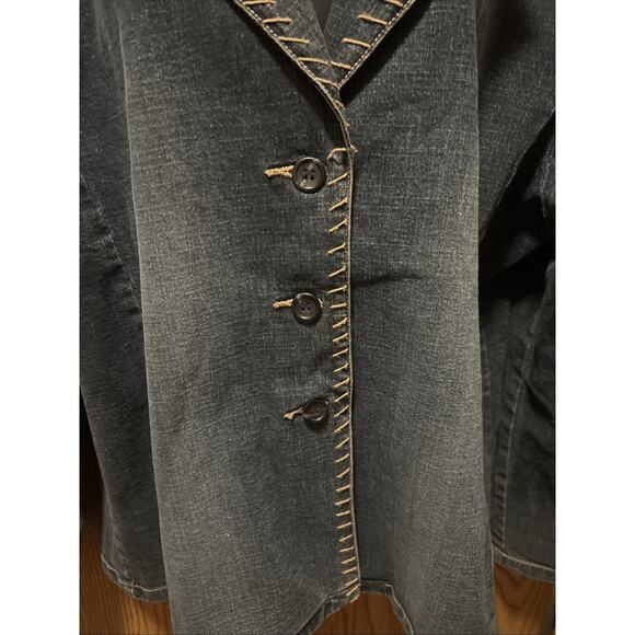 Live a Little Womens Vintage Jean Jacket XL Blue Denim Button Front Stitch Edge - Picture 2 of 5